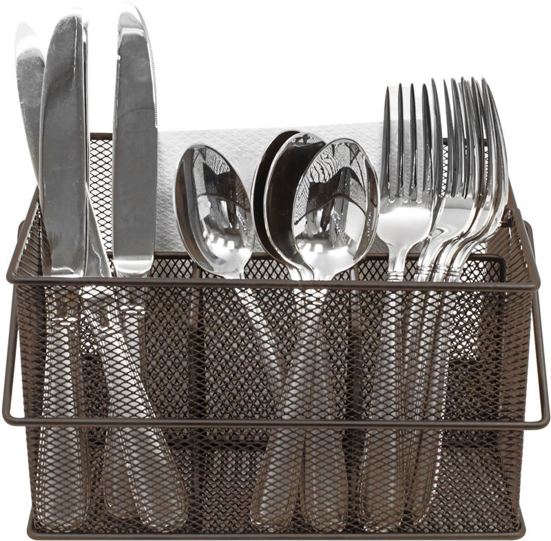 SorbusÂ® Utensil Caddy â€” Silverware, Napkin Holder, and Condiment Organizer â€” Multi-Purpose Steel Mesh Caddyâ€”Ideal for Kitchen, Dining, Entertaining, Tailgating, Picnics, and much more (Bronze) - Image 1